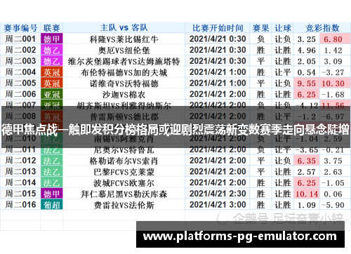 德甲焦点战一触即发积分榜格局或迎剧烈震荡新变数赛季走向悬念陡增